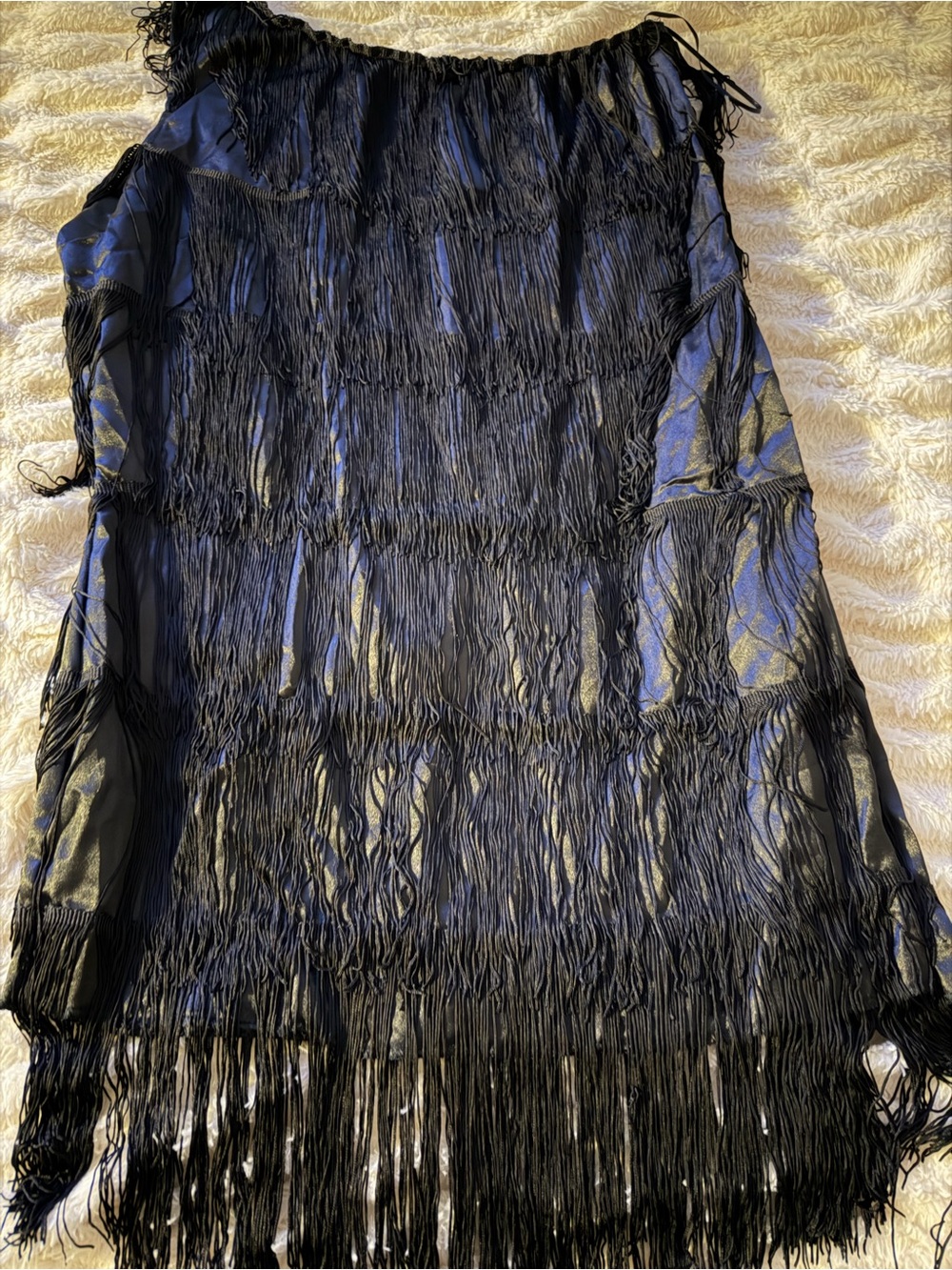 Black Fringe flapper one shoulder dress